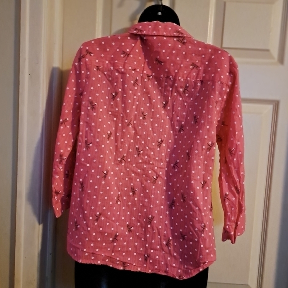 Karen Scott Button up polka Dot- dragonfly print blouse 3/4 sleeve size Medium - Picture 6 of 7
